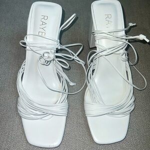 REVOLVE- Raye white ankle wrap heel